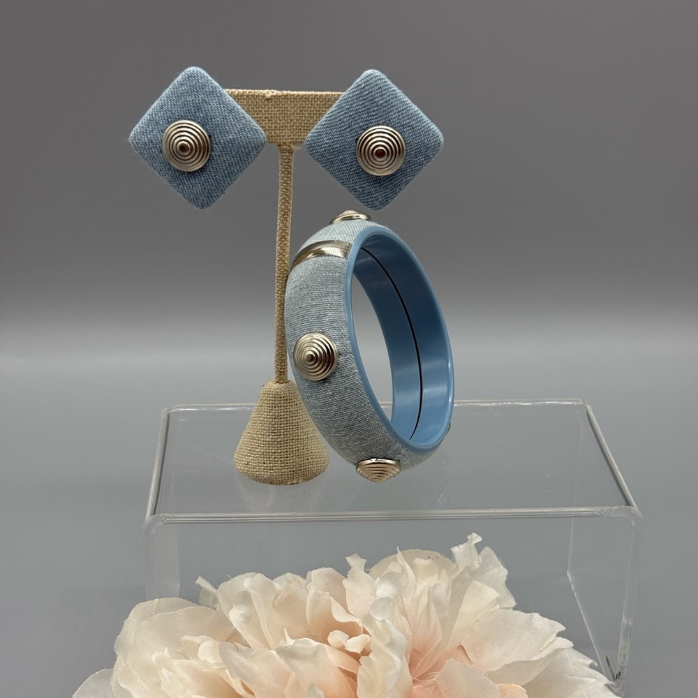 VINTAGE LIGHT DENIM BANGLE AND EARRINGS SET